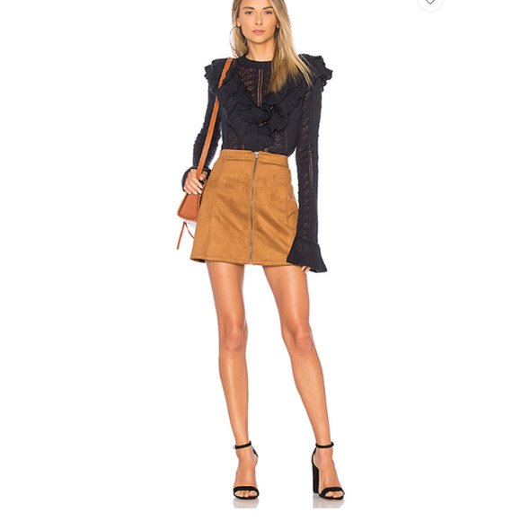 💕BB DAKOTA💕 Lace Cold Shoulder Long Sleeve Top with Ruffles Black S Small NWT - Picture 2 of 8